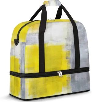 Yellow Gray Oil Art Painting Foldable Travel Duffel Bag Tote Carry on Luggage Sport Duffle for Women Men Gym Bag Overnight Weekender Bags with Shoe Compartments & Shoulder Strap
